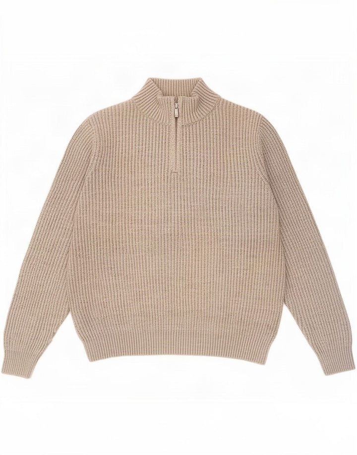 Suéter masculino Marks & Spencer Blue Harbor com zíper e gola média bege