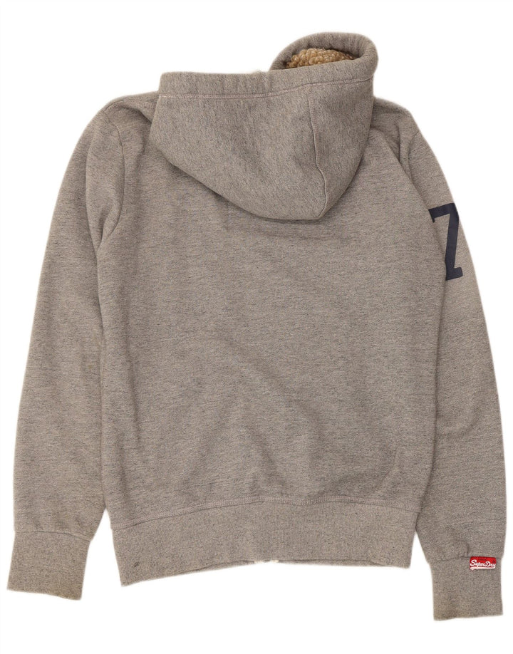 Suéter masculino Superdry com capuz e zíper gráfico grande algodão cinza