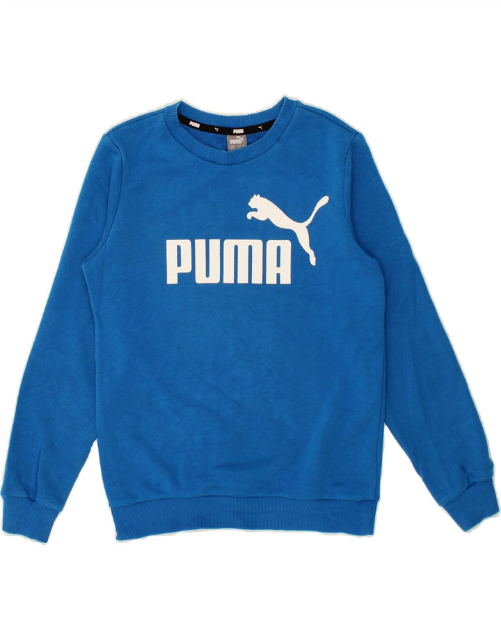 PUMA Boys Graphic Hoodie Jumper 11-12 Years Blue Cotton Vintage Puma and Second-Hand Puma from Messina Hembry 