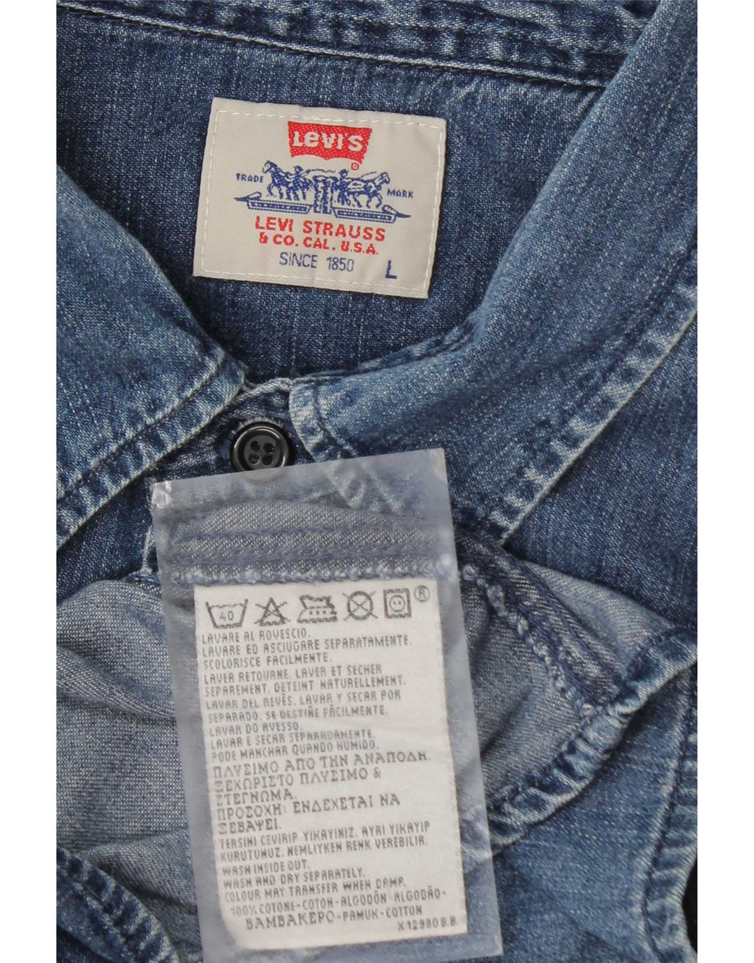Camisa jeans masculina Levi's grande algodão azul