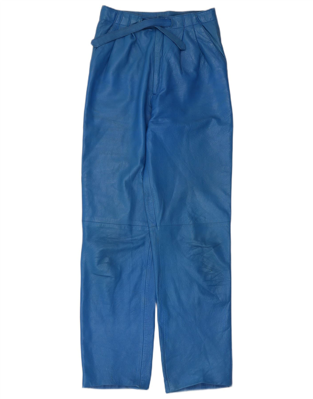 Calça feminina vintage de couro com pregas IT 44 médio W26 L30 azul