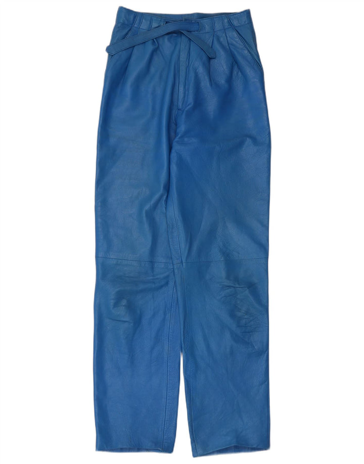 Calça feminina vintage de couro com pregas IT 44 médio W26 L30 azul