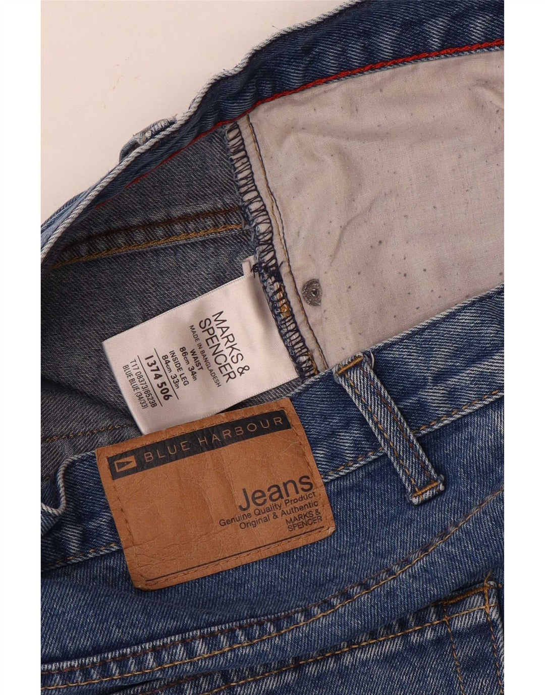 Calça jeans reta masculina Marks & Spencer Blue Harbor W34 L33 algodão
