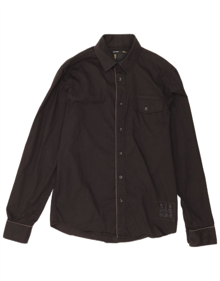 Camisa masculina Jack & Jones de algodão preto médio