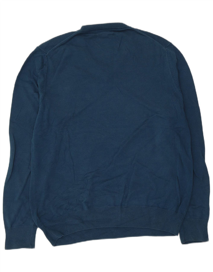 Suéter masculino Marks & Spencer com decote em V grande algodão azul