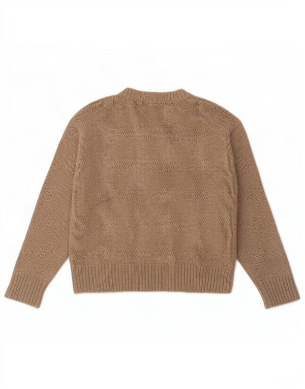 Zara Suéter feminino oversized com gola redonda Reino Unido 10 pequeno poliéster marrom