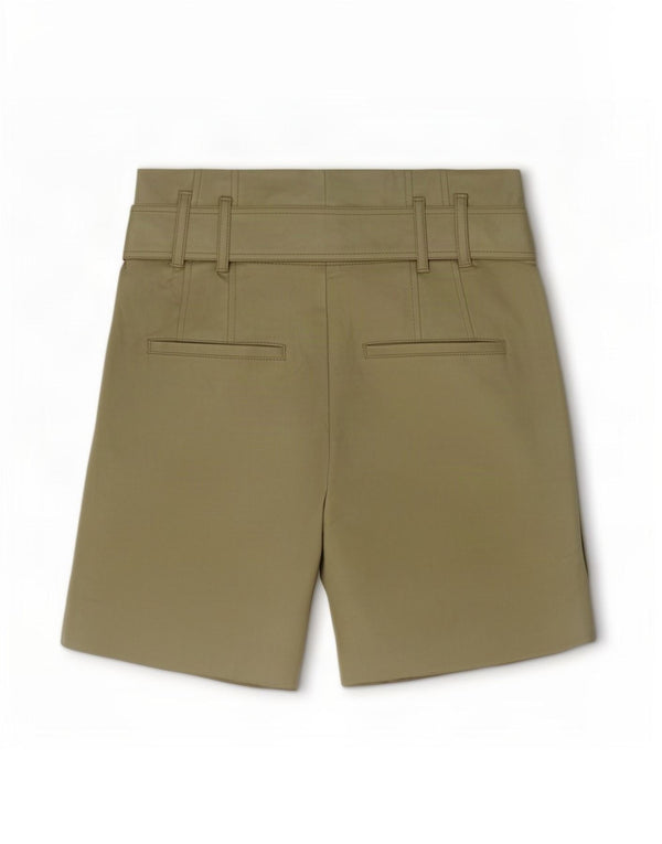 Zara Shorts feminino de cintura alta de couro sintético XS W24 cáqui poliéster