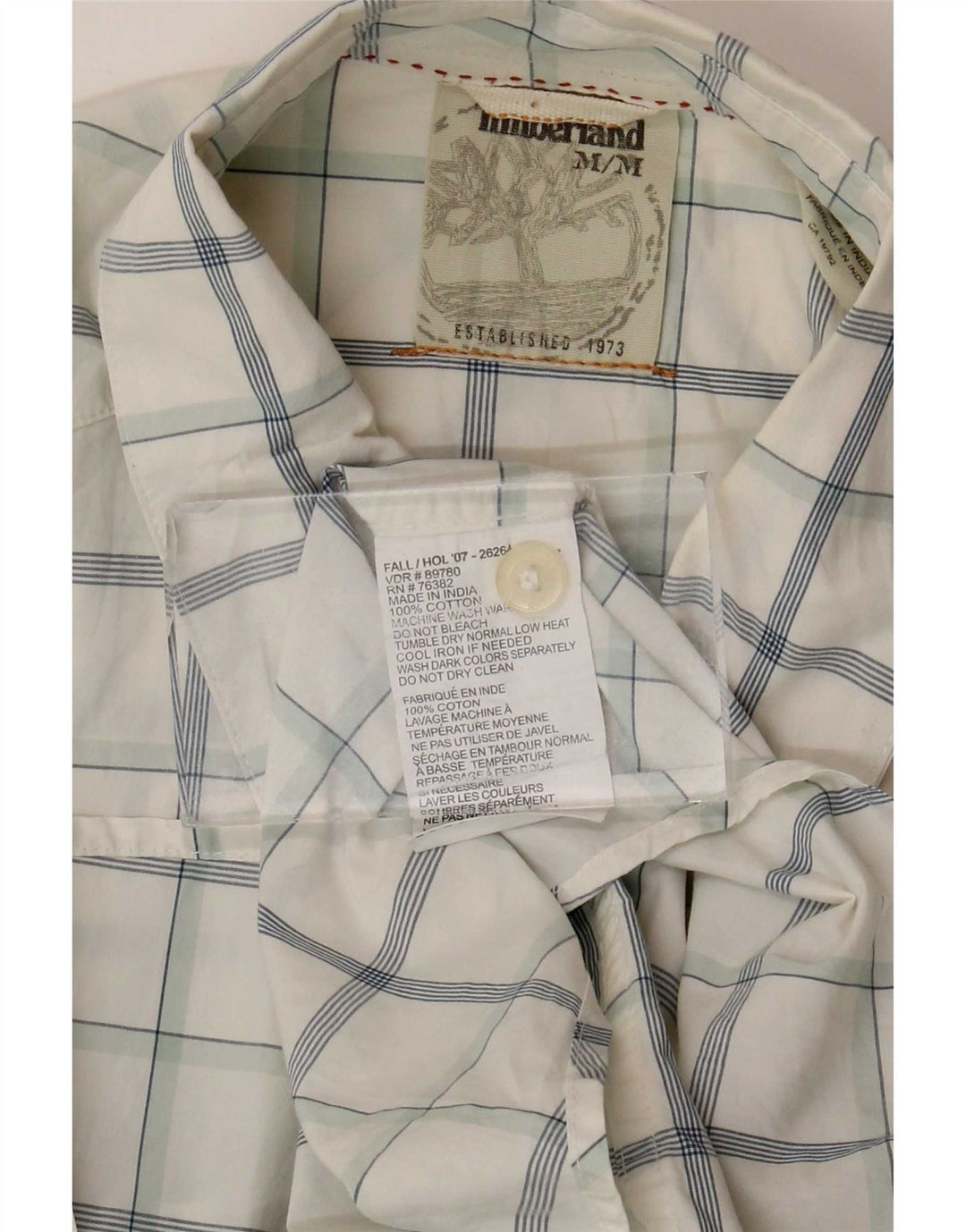Camisa masculina Timberland médio xadrez branco algodão