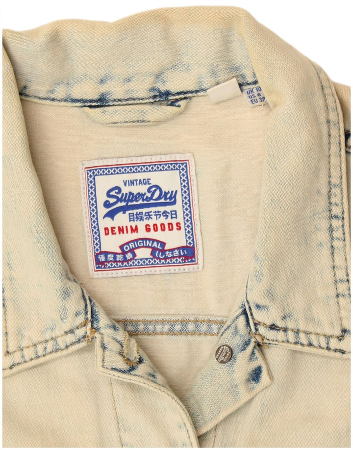 Jaqueta jeans feminina SUPERDRY Reino Unido 10 algodão bege pequeno