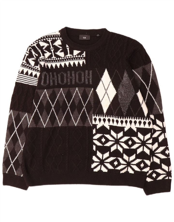 Suéter masculino C&A com gola redonda 2XL preto patchwork acrílico