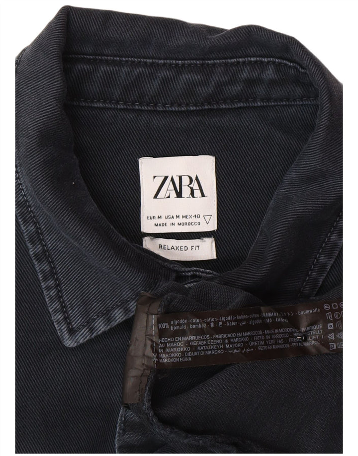 Camisa jeans masculina Zara com ajuste relaxado médio algodão azul marinho
