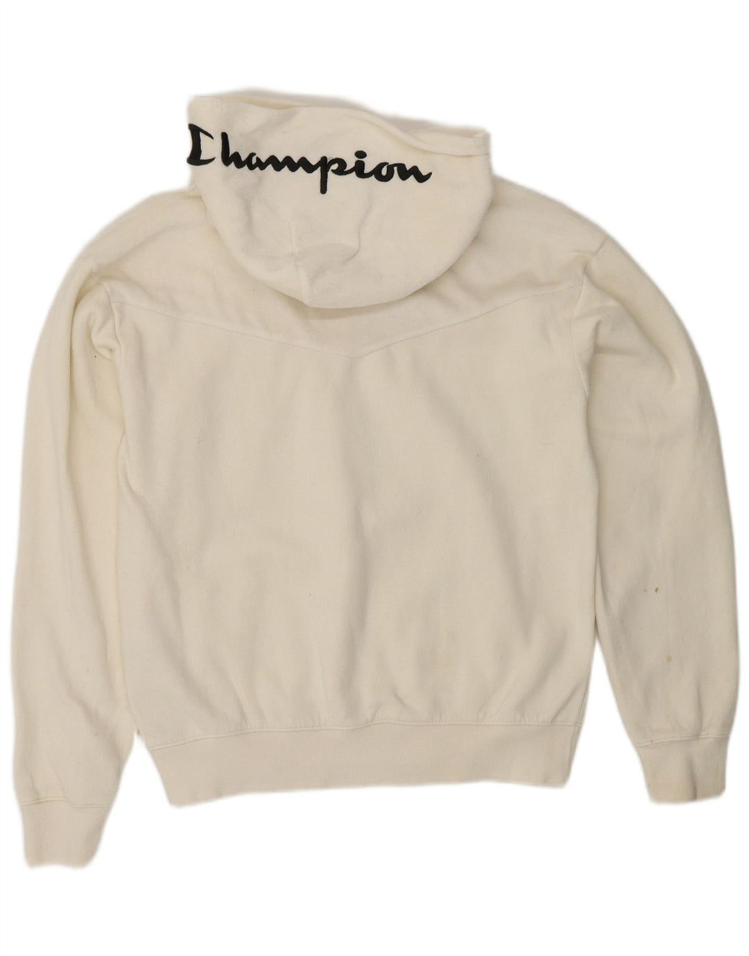 Jumper feminino de lã com capuz gráfico CHAMPION Reino Unido 14 médio off white algodão
