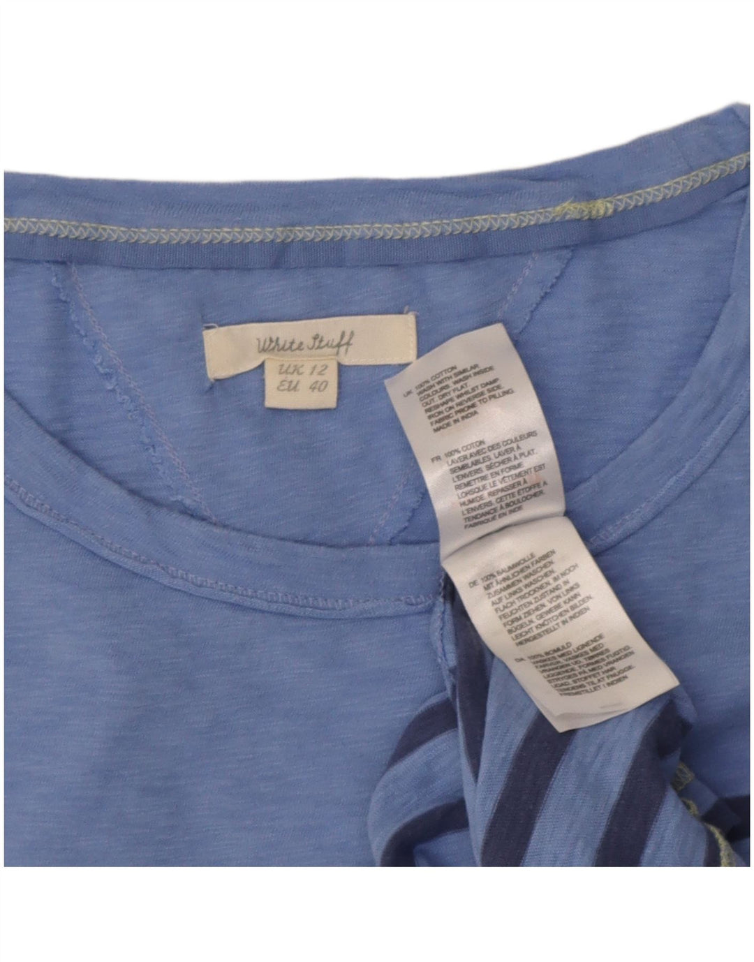 Camiseta feminina White Stuff UK 12 algodão listrado azul médio
