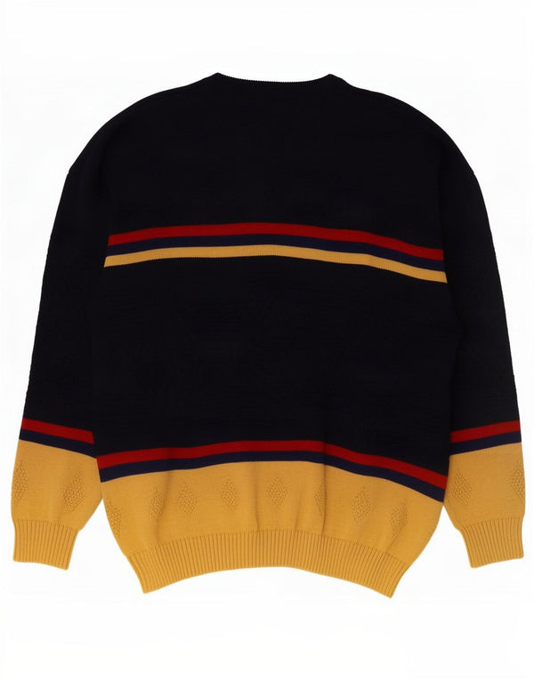 Suéter vintage masculino com gola redonda e gola redonda XL azul marinho colorblock