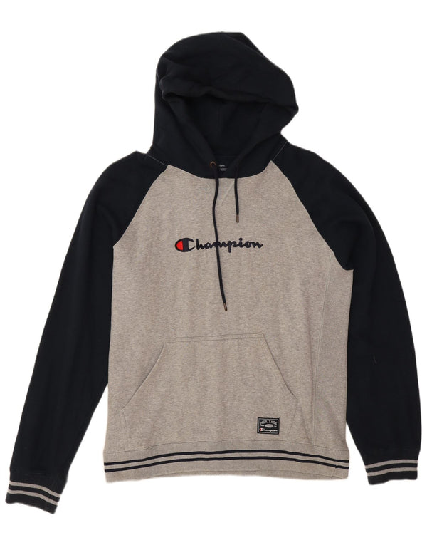 Jumper com capuz gráfico masculino Champion XL cinza colorblock algodão