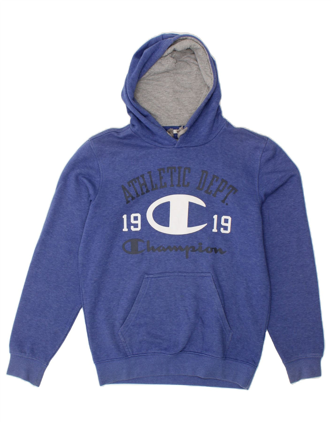 CHAMPION Mens Graphic Hoodie Jumper Small Blue Flecked Cotton Vintage Champion and Second-Hand Champion from Messina Hembry 