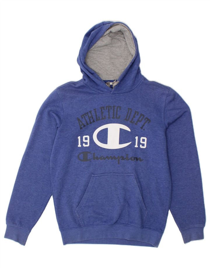 CHAMPION Mens Graphic Hoodie Jumper Small Blue Flecked Cotton Vintage Champion and Second-Hand Champion from Messina Hembry 