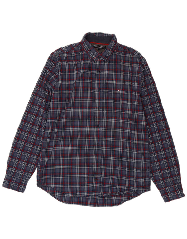 Camisa masculina Tommy Hilfiger New York Fit grande algodão xadrez azul
