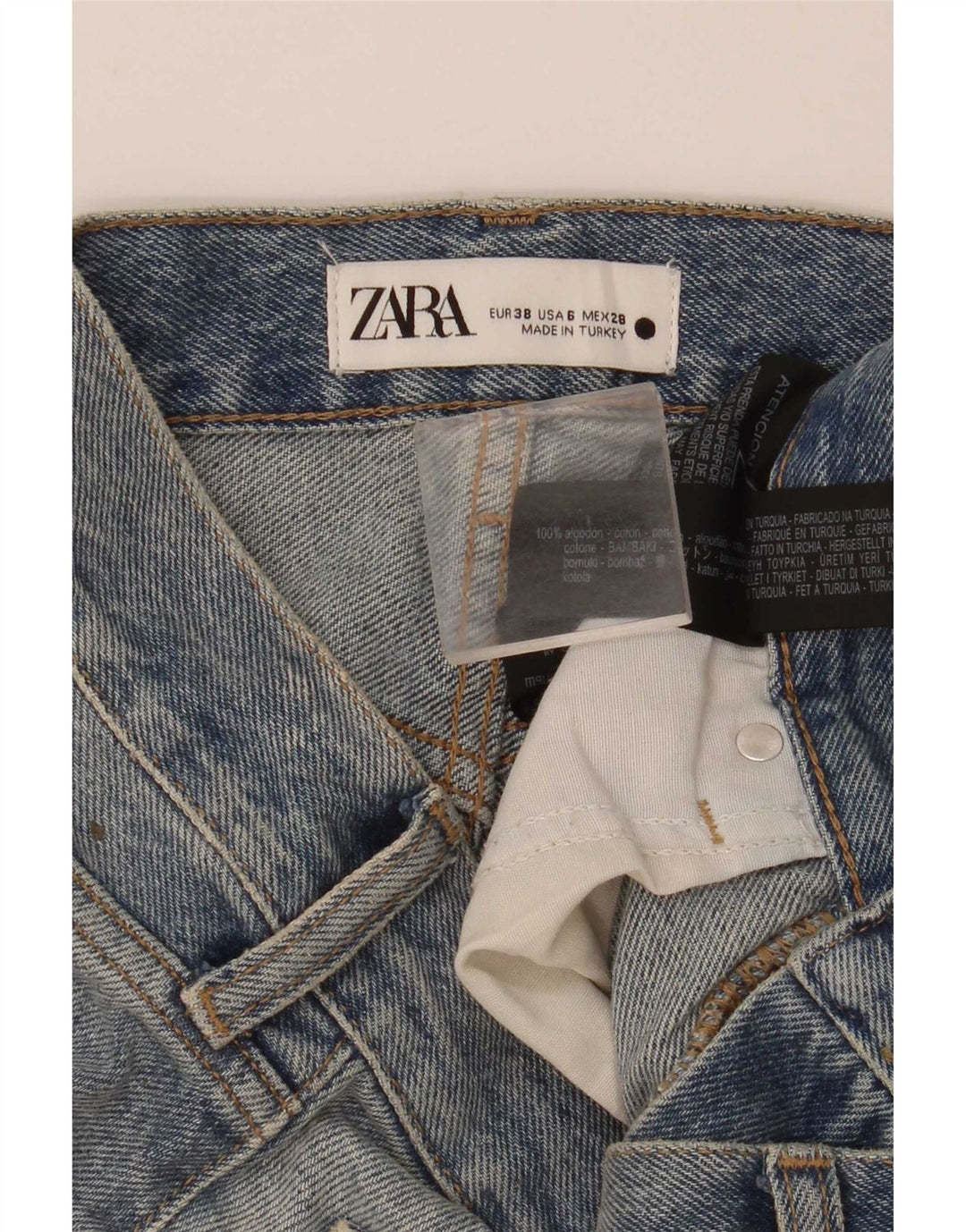 Shorts jeans feminino Zara EU 38 pequeno W28 algodão azul