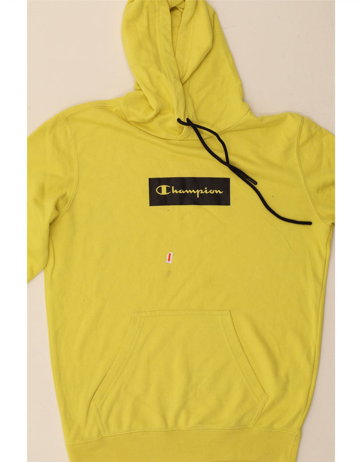 CHAMPION Mens Graphic Hoodie Jumper Small Yellow Cotton Vintage Champion and Second-Hand Champion from Messina Hembry 