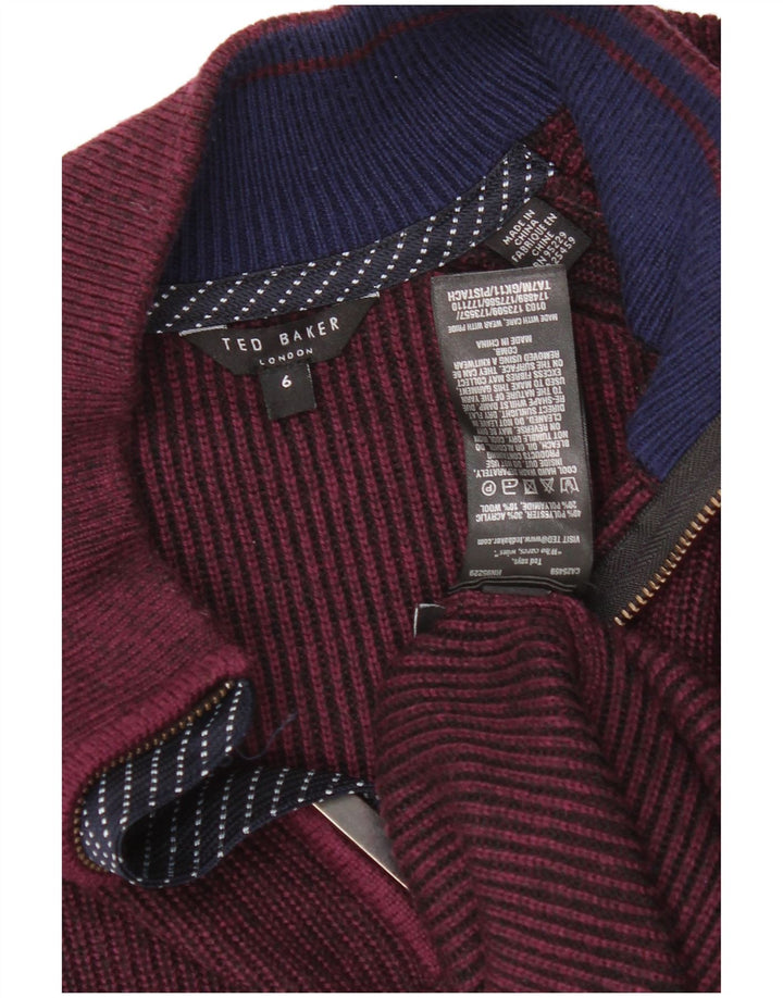 Suéter masculino Ted Baker com zíper e pescoço tamanho 6 2XL poliéster cor de vinho