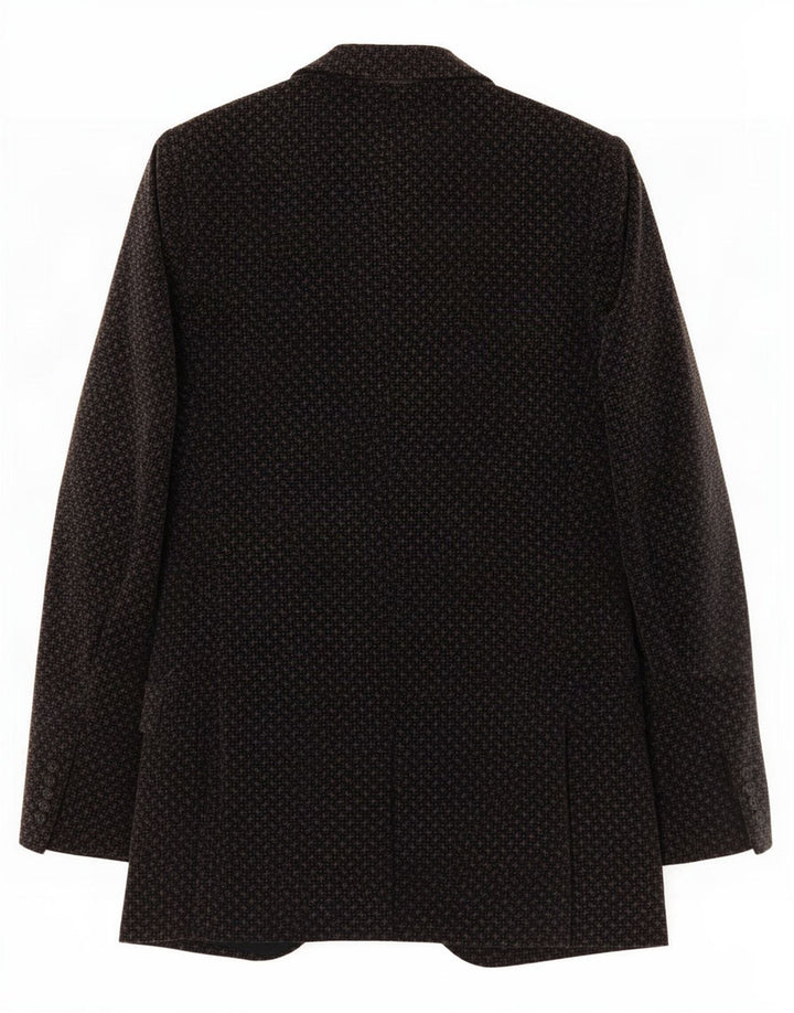 Jaqueta blazer de veludo masculina vintage com 2 botões IT 50 grande preto geométrico