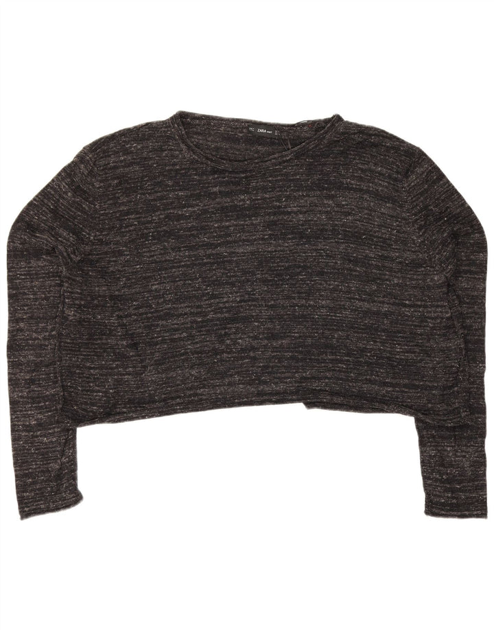 Zara Womens Crop Oversized Top Manga Longa Reino Unido 14 Médio Cinza Salpicado