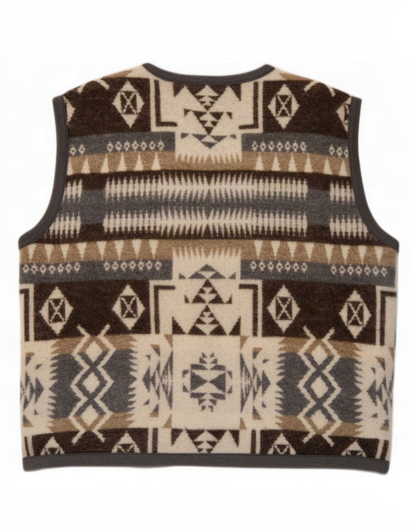 Colete masculino vintage 2XL lã geométrica marrom