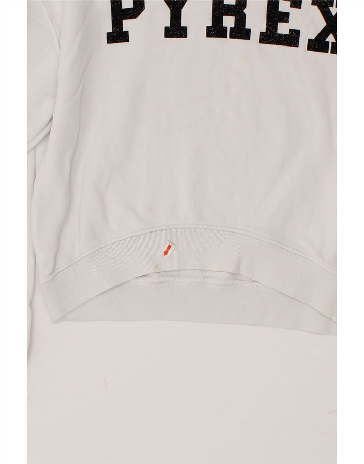 PYREX Girls Crop Graphic Hoodie Jumper 10-11 Years XL  White Cotton Vintage Pyrex and Second-Hand Pyrex from Messina Hembry 