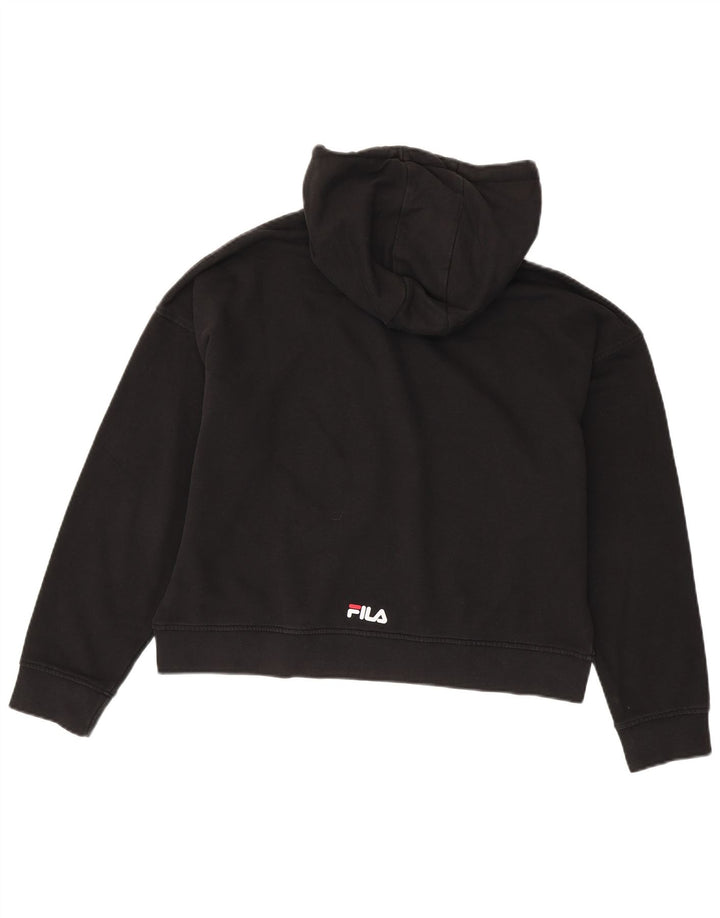FILA Womens Oversized Graphic Crop Hoodie Jumper UK 14 Medium Black Vintage Fila and Second-Hand Fila from Messina Hembry 