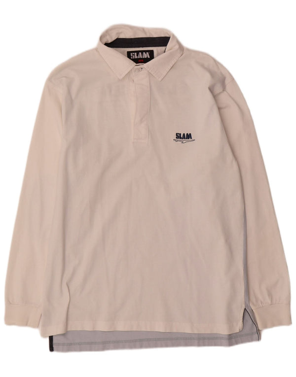 Camisa polo masculina Slam gráfica de manga comprida, algodão colorblock branco médio