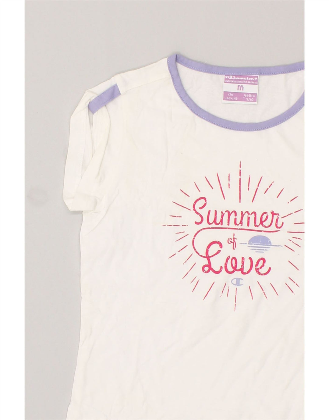 CHAMPION Girls Graphic T-Shirt Top 9-10 Years Medium White Cotton | Vintage Champion | Thrift | Second-Hand Champion | Used Clothing | Messina Hembry 