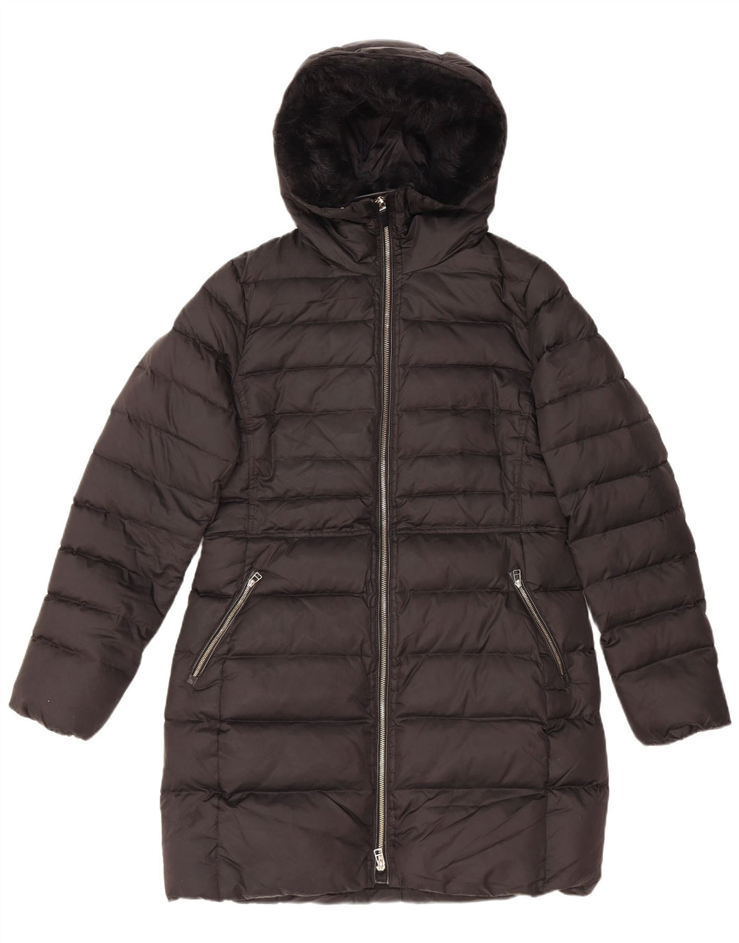 Casaco acolchoado com capuz feminino MASSIMO DUTTI Reino Unido 16 grande poliéster preto