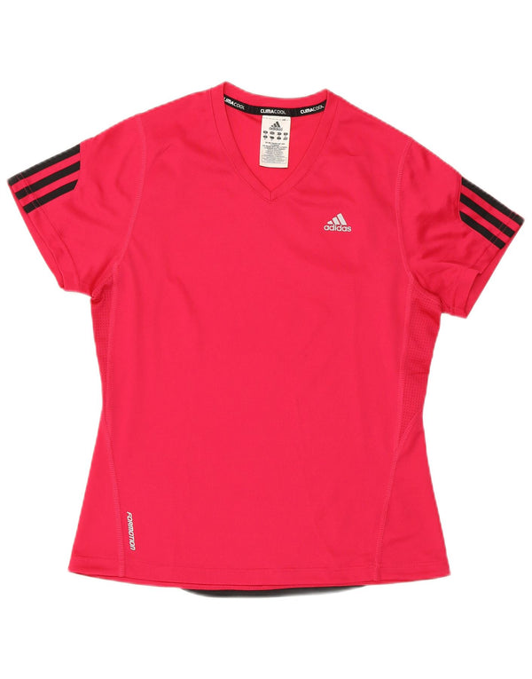 ADIDAS Womens Climacool T-Shirt Top UK 12 Médio Rosa Poliéster