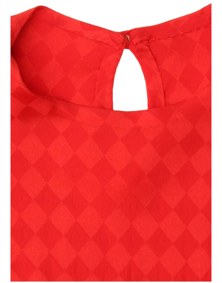 Blusa feminina vintage de manga comprida UK 12 médio vermelho argyle/diamante