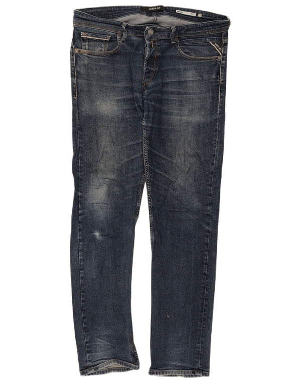 Replay Masculino Grover Straight Jeans W34 L31 Azul