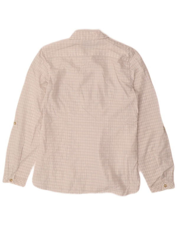 Camisa feminina EDDIE BAUER UK 10 poliéster xadrez branco pequeno