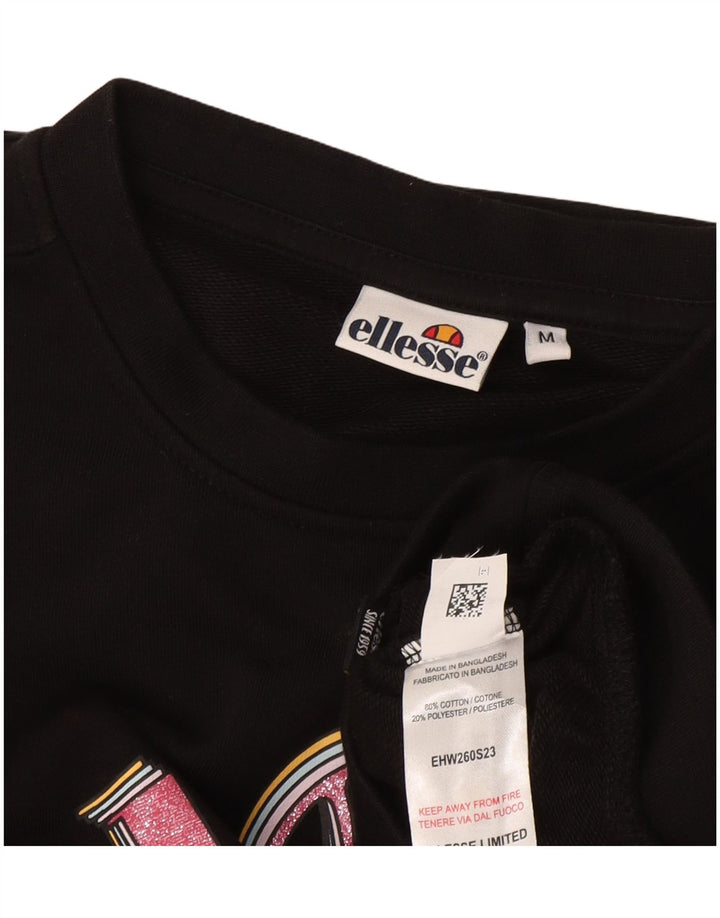 Suéter feminino Ellesse Crop Graphic Oversized Reino Unido 14 Médio Preto