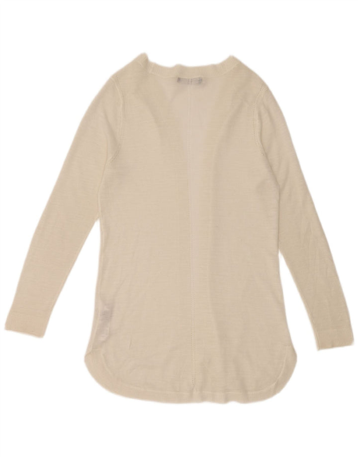 Suéter cardigã aberto feminino Marks & Spencer Longline Reino Unido 14 médio branco