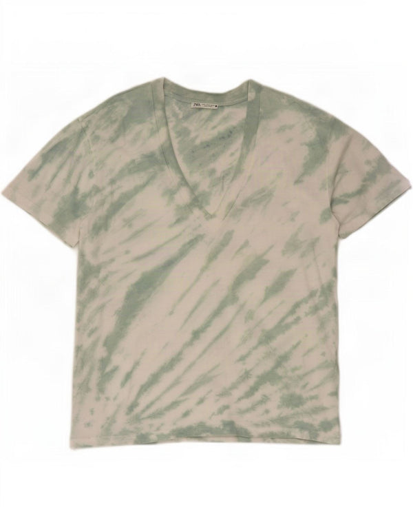 Camiseta feminina grande da Zara UK 10 pequeno algodão tie-dye verde