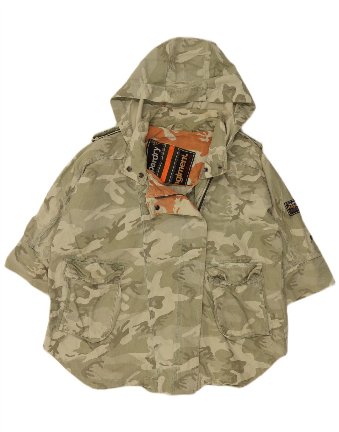 Superdry Jaqueta militar feminina oversized manga 3/4 Reino Unido 14 médio cáqui