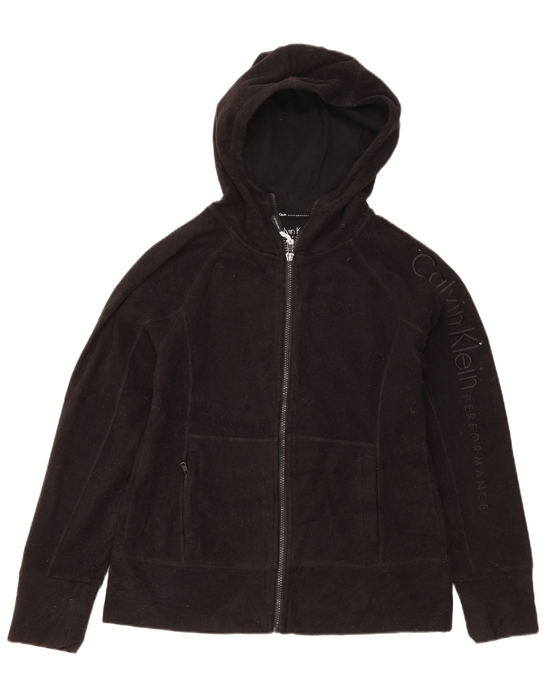 Jaqueta feminina de lã com capuz gráfico Calvin Klein Reino Unido 10 pequena preta