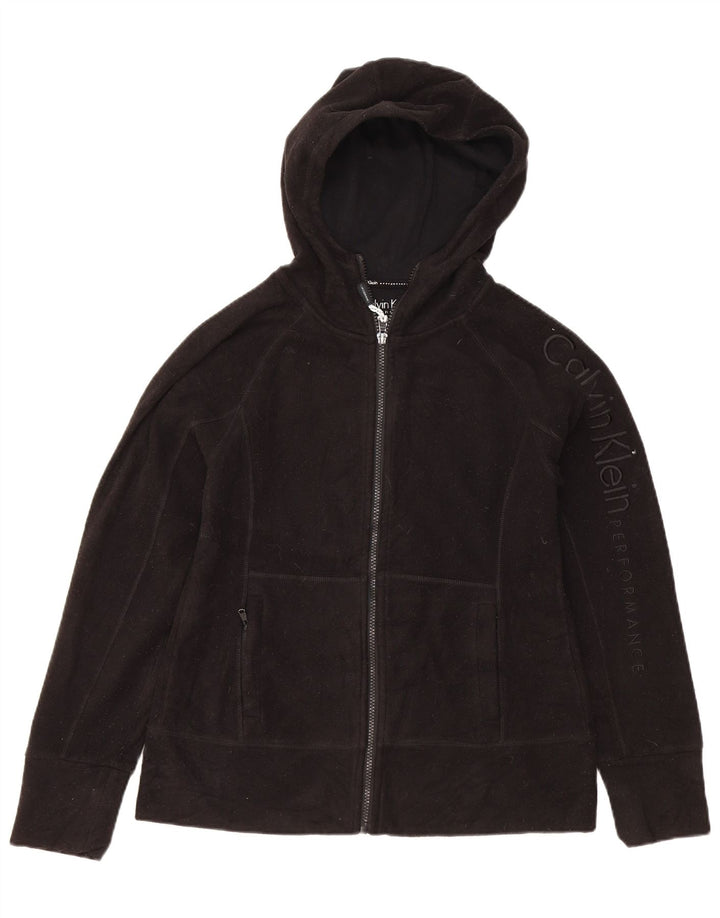 Jaqueta feminina de lã com capuz gráfico Calvin Klein Reino Unido 10 pequena preta
