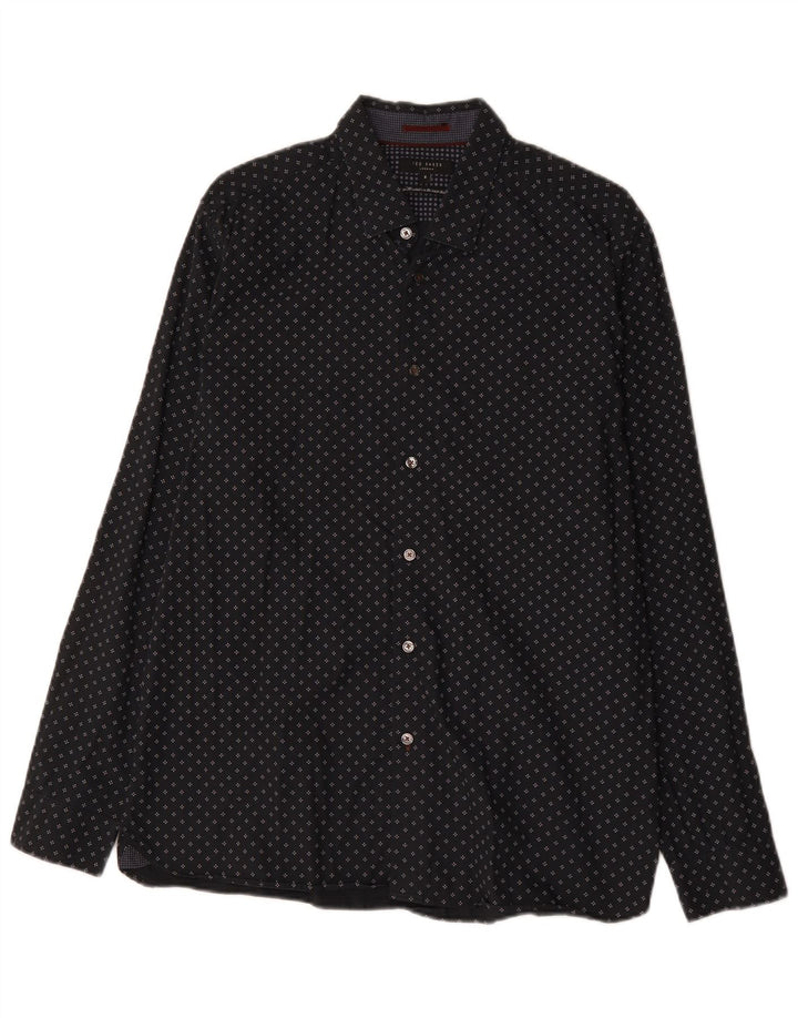 Camisa masculina Ted Baker tamanho 6 2XL algodão geométrico preto