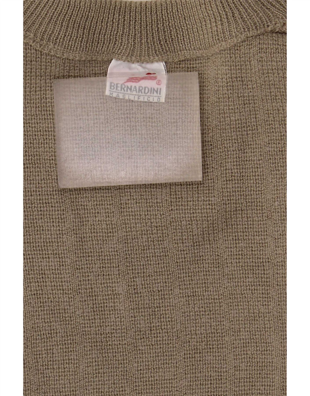 Suéter masculino Bernardini com gola redonda XL cáqui de lã geométrica