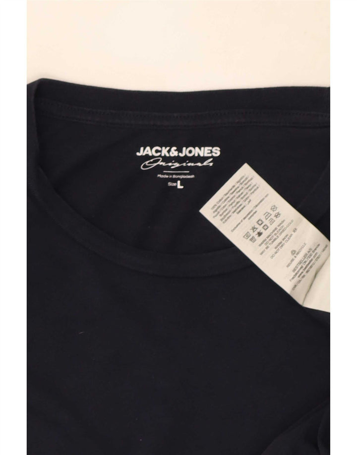 Jack & Jones Camiseta masculina de manga comprida grande algodão azul marinho