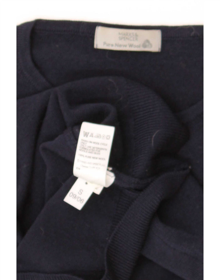 Suéter feminino Marks & Spencer com gola redonda Reino Unido 12 lã azul marinho médio