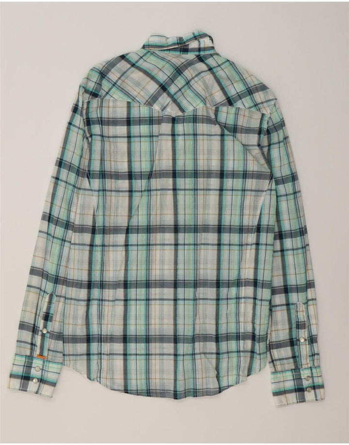 Camisa masculina HUGO BOSS de algodão xadrez azul médio