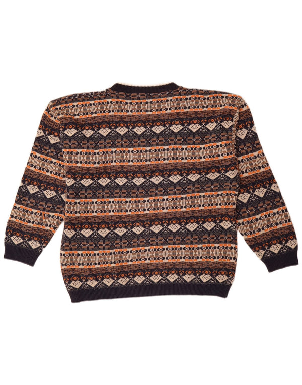 Suéter vintage masculino com gola redonda XL multicolorido Fair Isle Cotton
