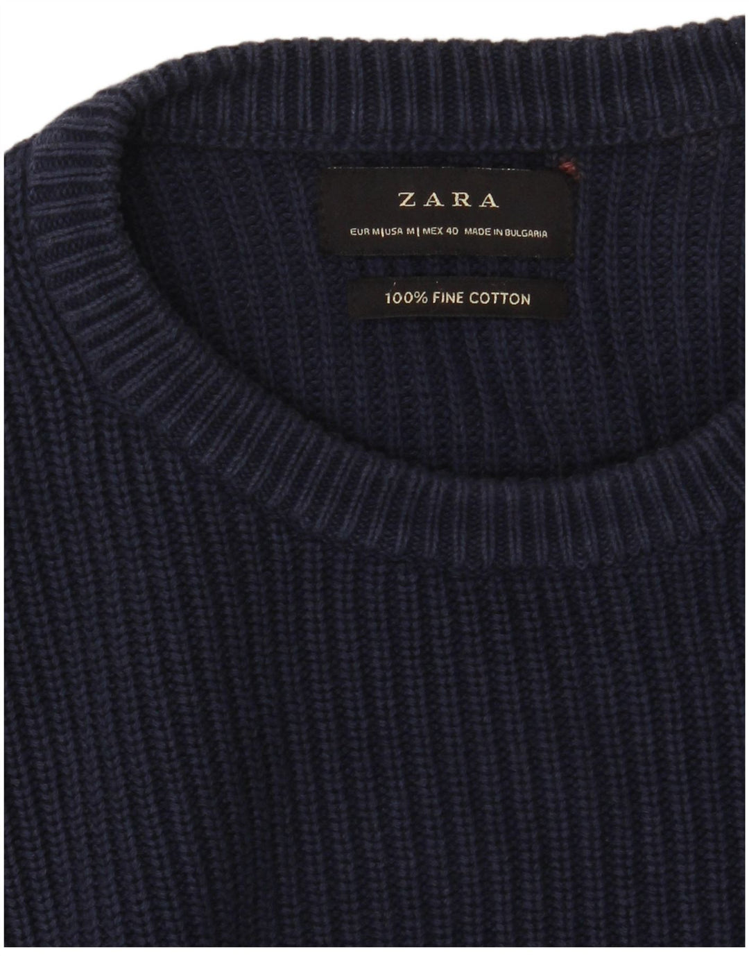 Suéter masculino ZARA com gola redonda, algodão azul marinho médio